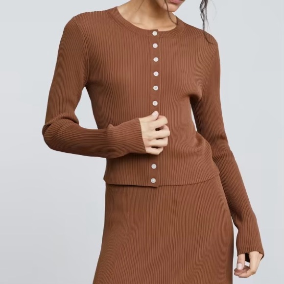 NWT Everlane The Ribbed Cropped Cardigan - Cocoa Brown - Picture 5 of 10